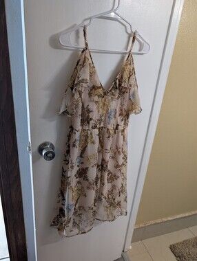 Floral Ruffle Spaghetti Strap Dress - Cream with Multi Floral Print